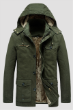 Khaki Casual Solid Pocket Buckle Hooded Collar Oberbekleidung