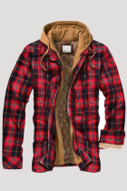 Capispalla con colletto con cappuccio patchwork scozzese casual alla moda rossa