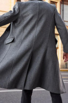 Prendas de abrigo de cuello vuelto cárdigan sólido informal de moda gris oscuro