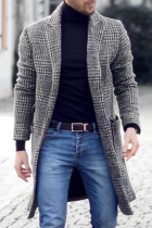 Capispalla con colletto rovesciato con tasca patchwork scozzese casual alla moda grigia