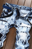 Calças de cintura média rasgadas com retalhos de rua bebê azul (sem cinto)