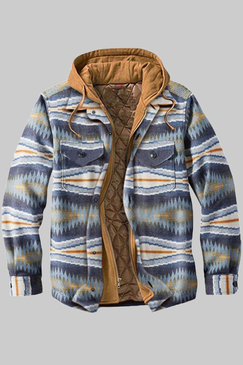 

Multicolor Fashion Casual Print Split Joint Hooded Collar Outerwear