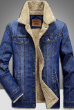 Deep Blue Casual Solid Patchwork Buckle Turndown Collar Outerwear