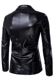 Zwarte mode casual effen patchwork gesp omslagkraag bovenkleding