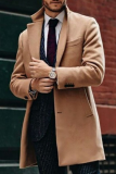 Grey Fashion Solid Pocket Buckle Turndown Collar Outerwear