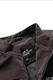 Black Gray Fashion Casual Embroidery Patchwork Zipper Mandarin Collar Outerwear