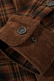 Capispalla con colletto couverture con fibbia patchwork scozzese casual alla moda caffè scuro