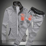 Abbigliamento sportivo casual grigio scuro Stampa patchwork Cerniera Manica lunga Due pezzi