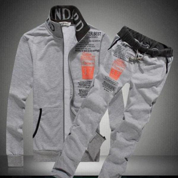 Abbigliamento sportivo casual grigio chiaro Stampa patchwork Cerniera Manica lunga Due pezzi