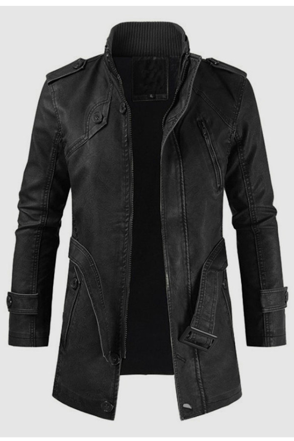Prendas de abrigo de cuello alto con cremallera de patchwork sólido casual negro
