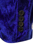 Koningsblauw mode borduurwerk patchwork knopen omslagkraag bovenkleding