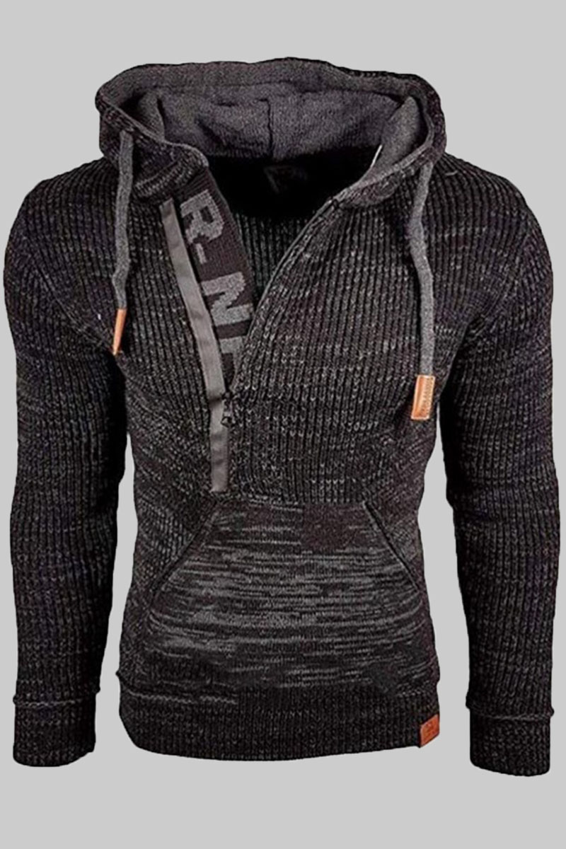 

Black Fashion Casual Solid Split Joint Hooded Collar Tops