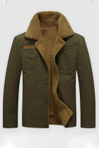 Ropa de abrigo informal de patchwork liso con hebilla y cuello vuelto verde