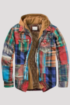 Multi-color Fashion Casual Plaid Patchwork Pocket Hooded Collar Outerwear