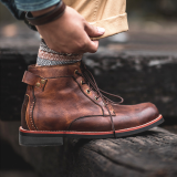 Chaussures en cuir rondes à bretelles croisées en patchwork de mode marron