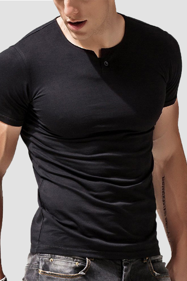 Svart Mode Casual Solid Basic O-hals T-shirt för män