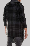 Light Gray Fashion Casual Plaid Patchwork Hooded Collar Outerwear