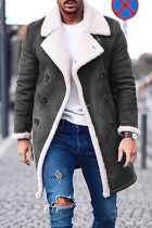 Grey Fashion Casual Patchwork Pocket Buckle Contrast Turndown Collar Outerwear