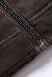 Black Gray Fashion Casual Embroidery Patchwork Zipper Mandarin Collar Outerwear