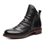 Black Fashion Fold Zipper Round Leather Shoes