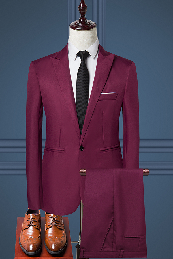 

Burgundy Fashion Work Solid Split Joint Buttons Turndown Collar Outerwear