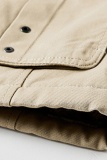 Khaki Casual Solid Pocket Buckle Hooded Collar Outerwear