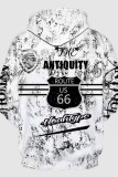 White Street Vintage Print Patchwork Hooded Collar Tops