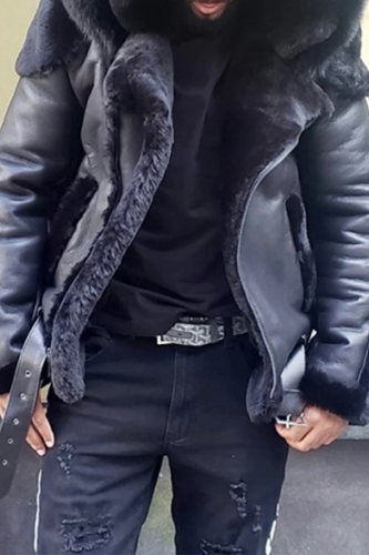 Patchwork de patchwork de rue de mode noir avec des vêtements de dessus de collier à capuche de ceinture