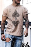 Абрикосовые модные повседневные мужские рубашки с круглым вырезом и принтом