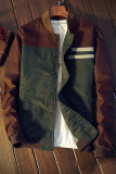 Ropa de abrigo informal de patchwork liso con hebilla y cuello mandarín azul