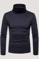 Dark Gray Fashion Casual Solid Patchwork Basic Turtleneck Tops