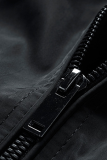 Donkerblauw Mode Casual Solid Pocket Rits Mandarijn Kraag Bovenkleding