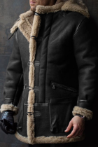 Prendas de abrigo con hebilla de bolsillo de patchwork casual de moda negra