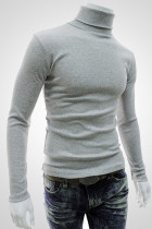 Light Gray Casual Solid Patchwork Turtleneck Tops