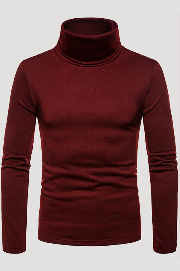 

Burgundy Fashion Casual Solid Split Joint Basic Turtleneck Tops