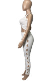 White Sexy Casual Solid Hollowed Out O Neck Sleeveless Two Pieces