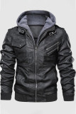 Grey Casual Street Solid Patchwork Pocket Zipper Hooded Collar Outerwear