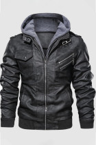Black Casual Street Solid Patchwork Pocket Zipper Hooded Collar Outerwear