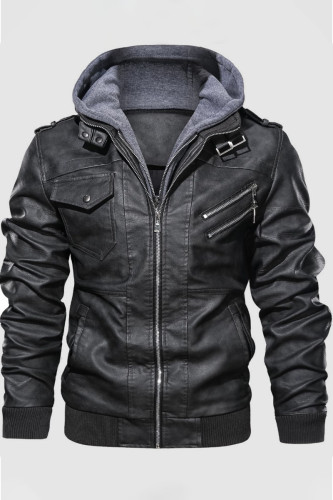 Black Casual Street Solid Patchwork Pocket Zipper Hooded Collar Outerwear