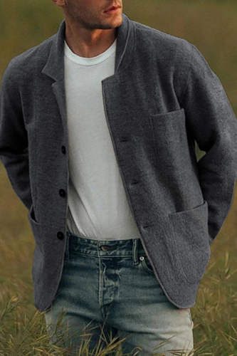 Prendas de abrigo de cuello vuelto con hebilla de bolsillo sólido casual de moda gris oscuro