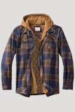 Green Fashion Casual Plaid Patchwork Hooded Collar Outerwear