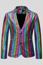 Capispalla con colletto risvoltato con fibbia patchwork scozzese abbronzante alla moda a colori