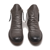 Burgundy Fashion Fold Zipper Round Leather Shoes