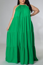 グリーン セクシー ソリッド パッチワーク スパゲッティ ストラップ ストレート プラスサイズ ドレス