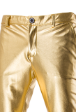 Goudkleurige mode casual effen patchwork gesp met omslagkraag bovenkleding