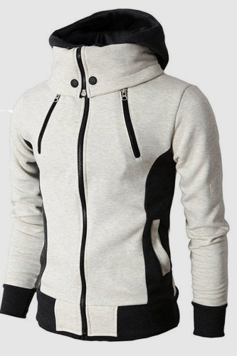 Cream White Casual Solid Split Joint Zipper Hooded Collar Outerwear