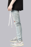 Рваные брюки-карандаш со средней посадкой в ​​стиле пэчворк Baby Blue Fashion Street