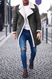 Grey Fashion Casual Patchwork Pocket Buckle Contrast Turndown Collar Outerwear