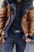 Prendas de abrigo caqui moda street patchwork patchwork con cinturón cuello con capucha