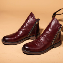 Chaussures en cuir rondes à fermeture à glissière à la mode bordeaux